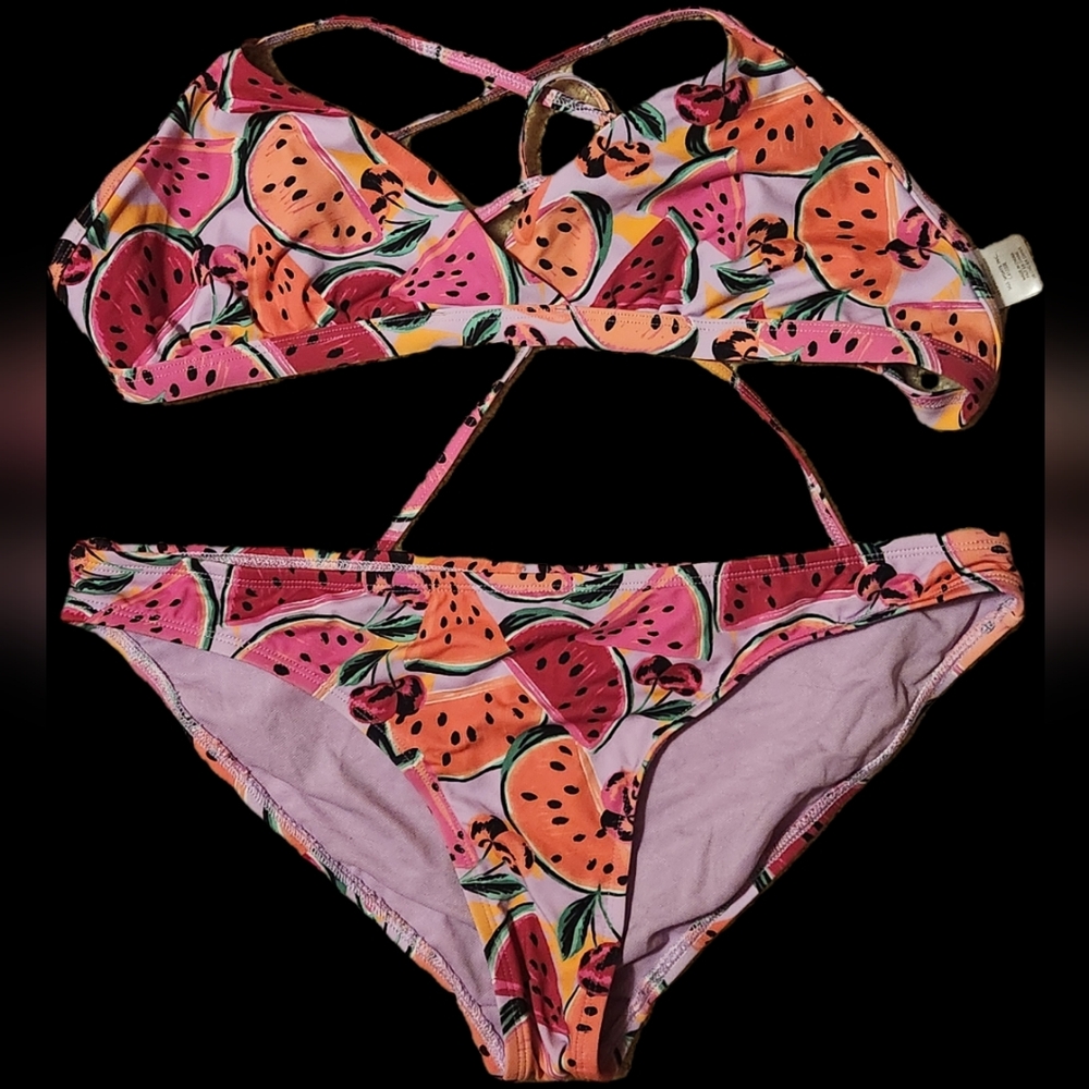 Eidon Tropical Watermelons And Cherries  Bikini Set Size M